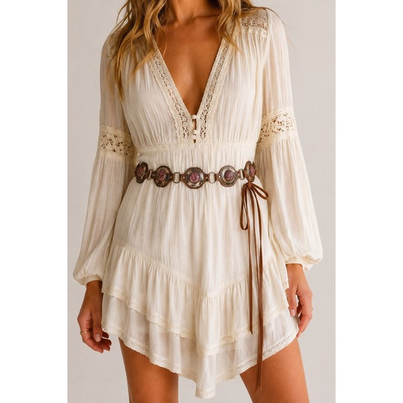 Free People Accessories - NWT Free People Calypso Stone Wrap Belt Tiger's Eye Brown Leather Western Boho